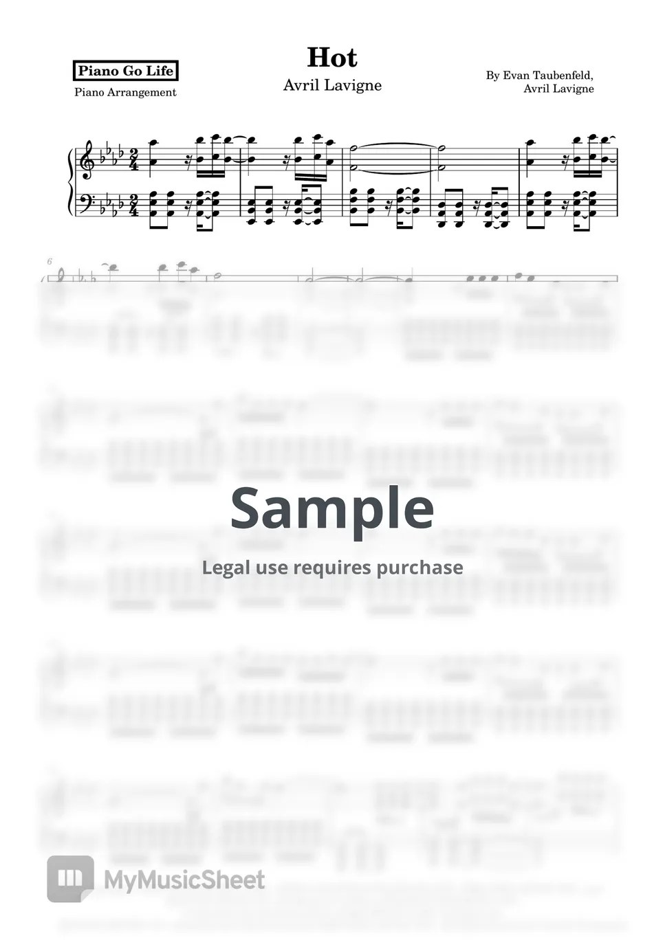 Avril Lavigne Hot Sheets by Piano Go Life