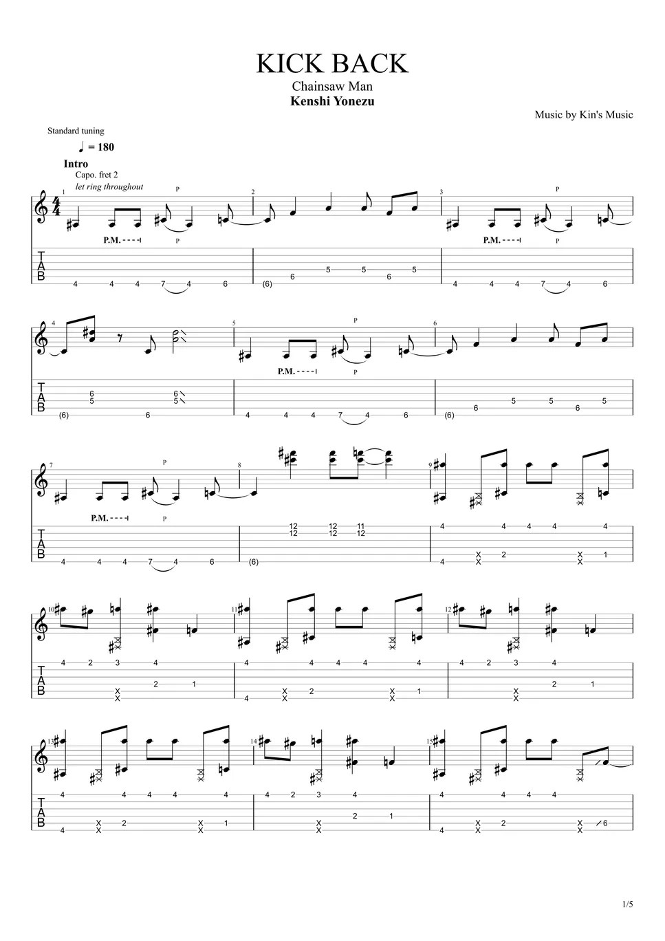 Kenshi Yonezu KICK BACK[Easy Guitar Fingerstyle For Beginner] Nuty by