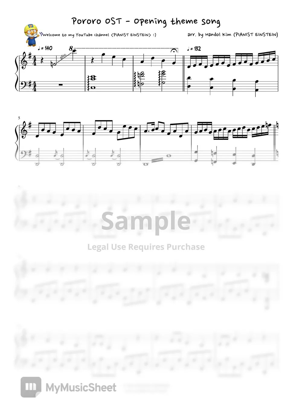 Pororo OST Opening theme song Sheets by PIANIST EINSTEIN