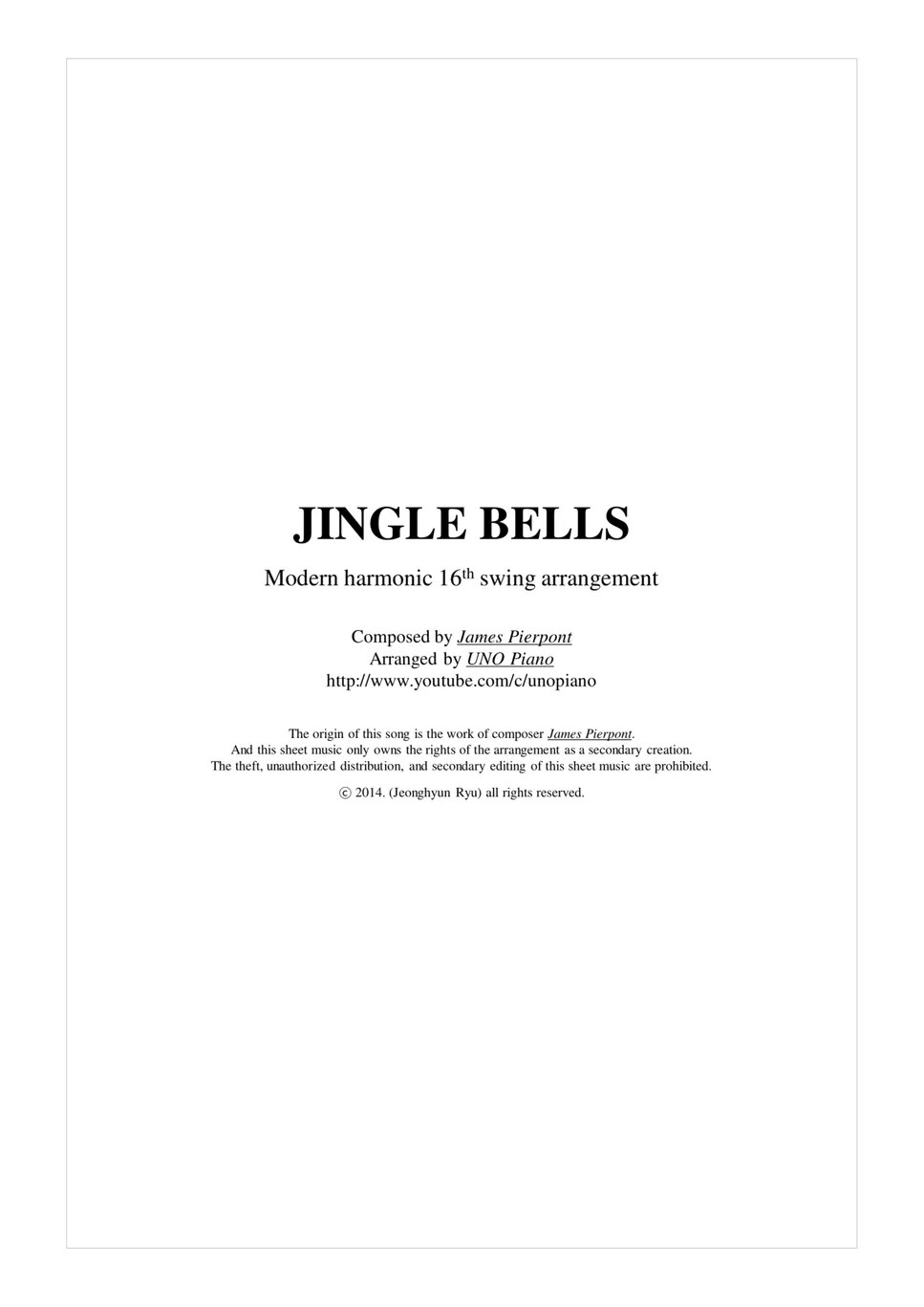 Christmas Carol Jingle Bells (징글벨) (Difficulty★★★★★) Sheets by UNO