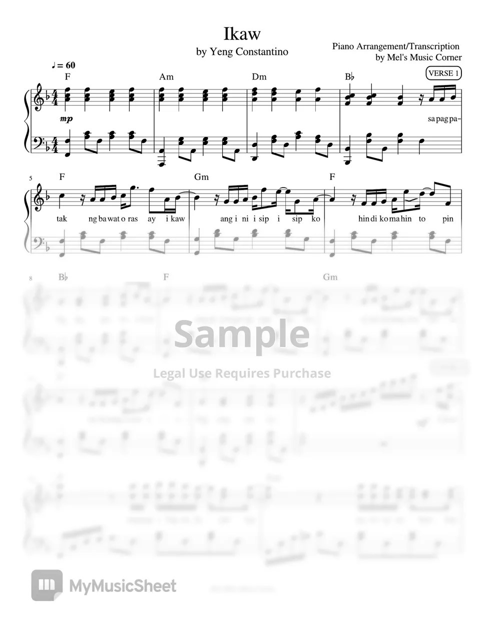 Yeng Constantino Ikaw (piano sheet music) Sheets by Mel's Music Corner