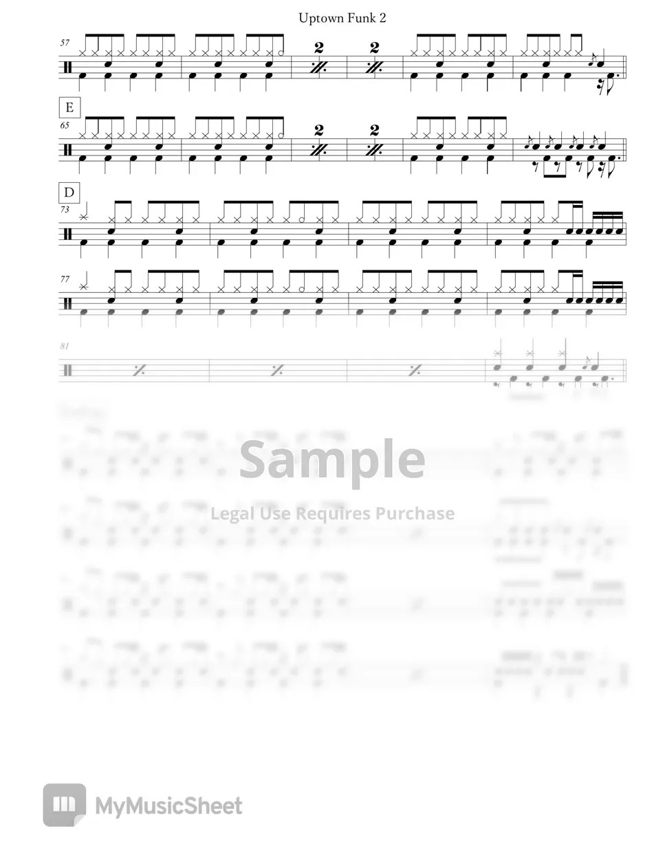 Mark Ronson, Bruno Mars Uptown Funk 악보 by Arkadia Drums