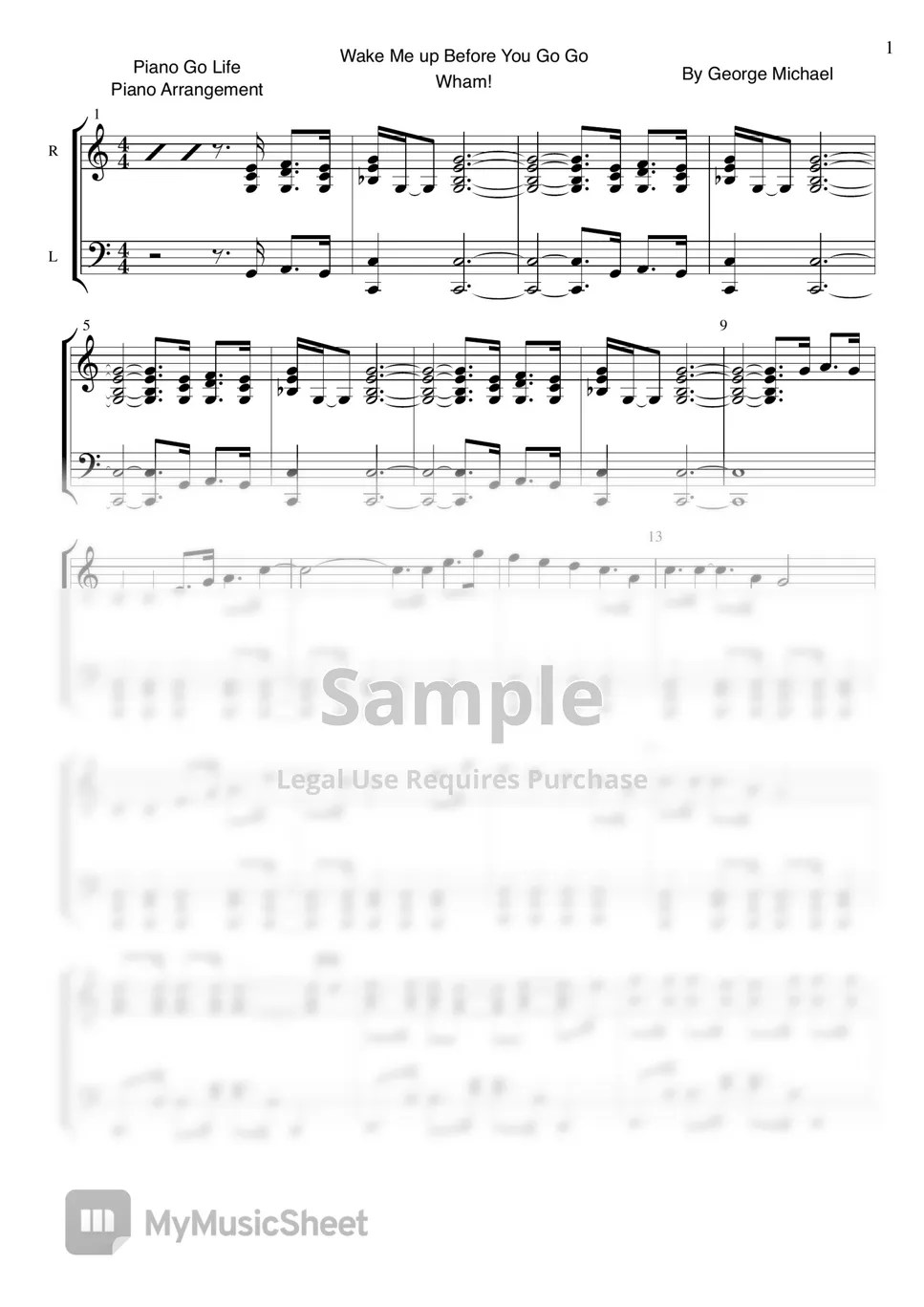 Wham! Wake Me up Before You Go Go Sheets by Piano Go Life