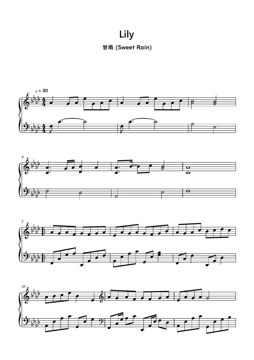 Sweet Rain Lily (Sheet Music, MIDI,) 악보 by sayu