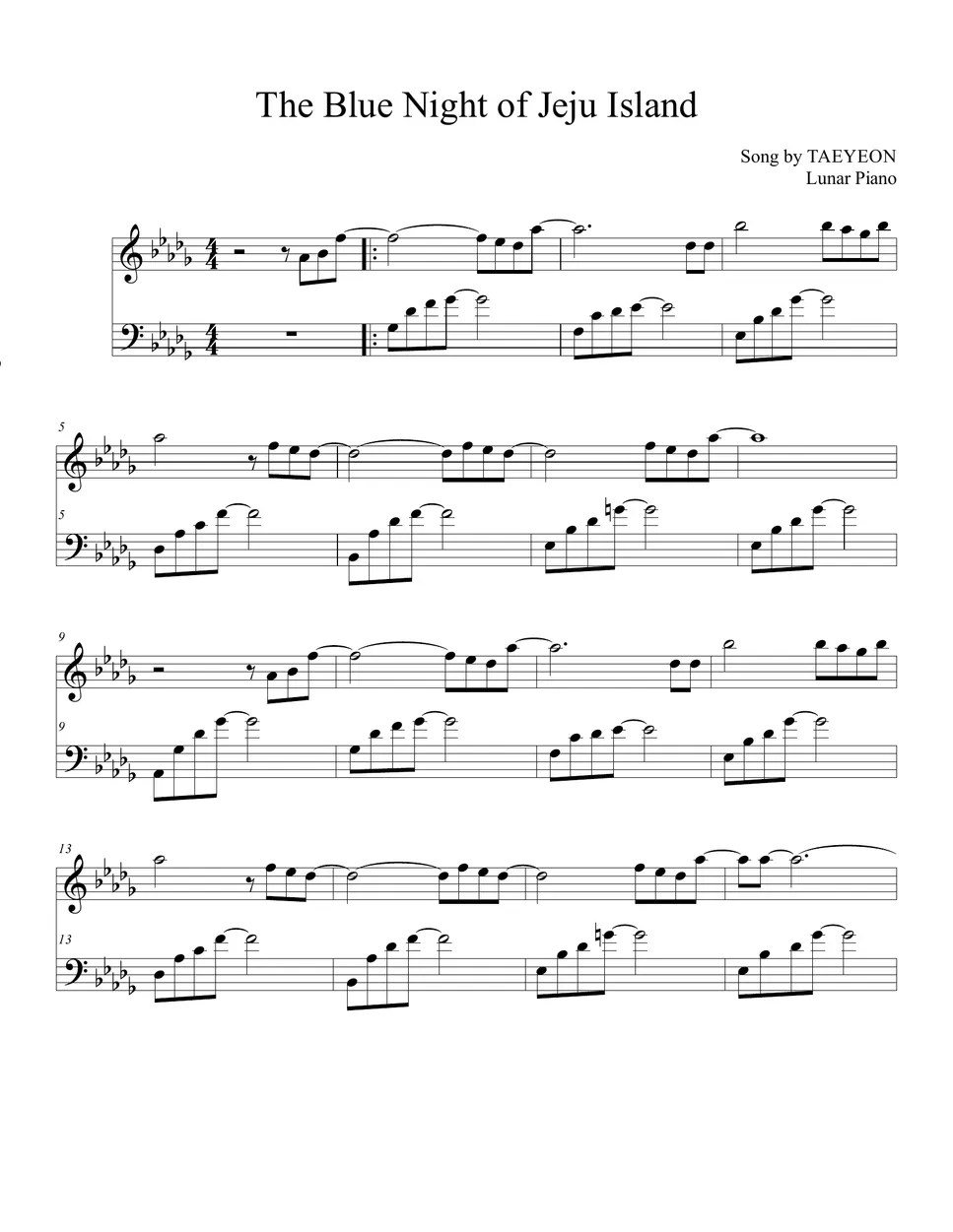 TAEYEON The Blue Night of Jeju Island (+ Easy key) Sheet by Lunar Piano