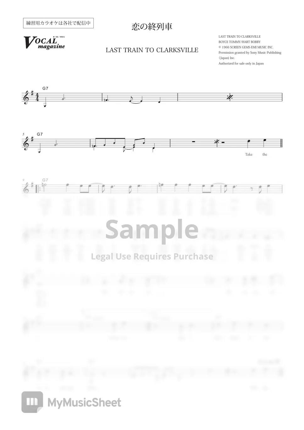 The Monkees LAST TRAIN TO CLARKSVILLE (VOCAL MAGAZINE) Sheets by Far