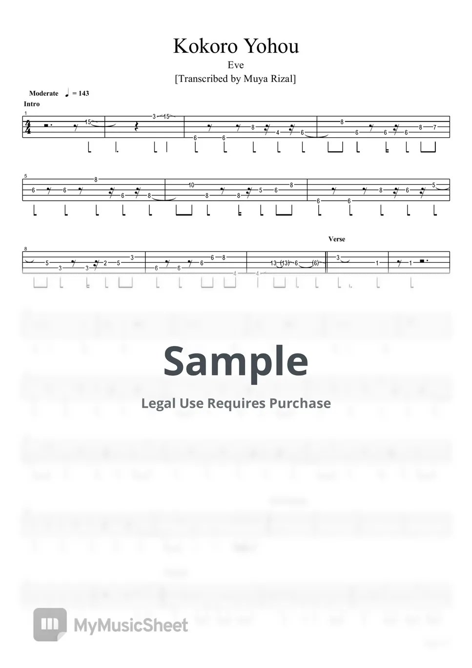 Eve Kokoro Yohou (Bass TAB) Sheets by Muya