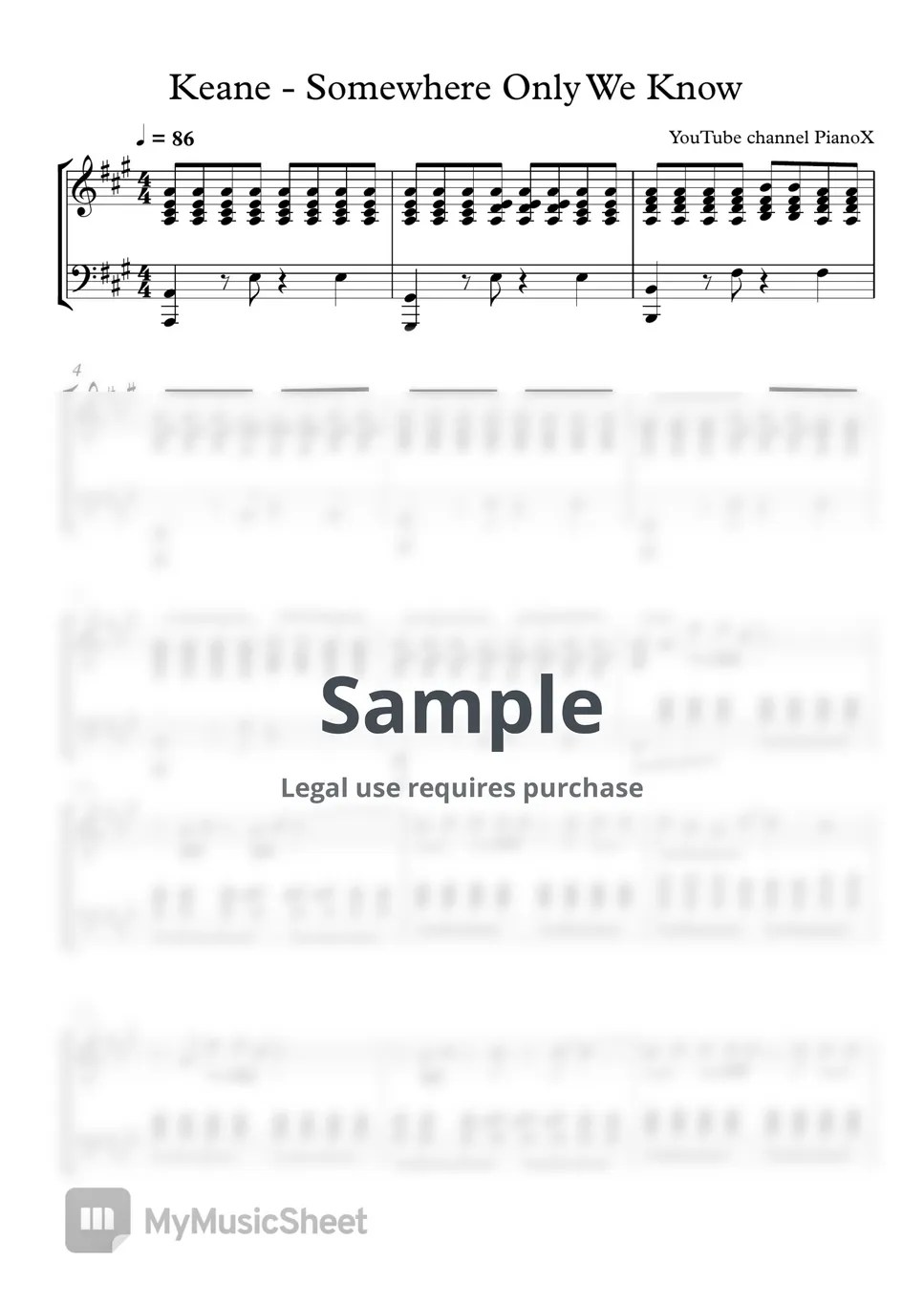 Keane - Somewhere Only We Know Sheets by PianoX