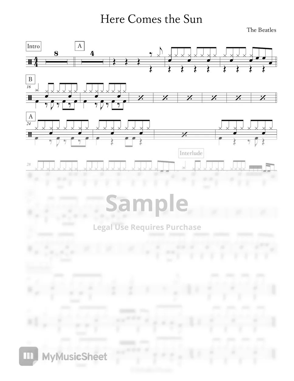 The Beatles Here Comes the Sun Sheets by Arkadia Drums