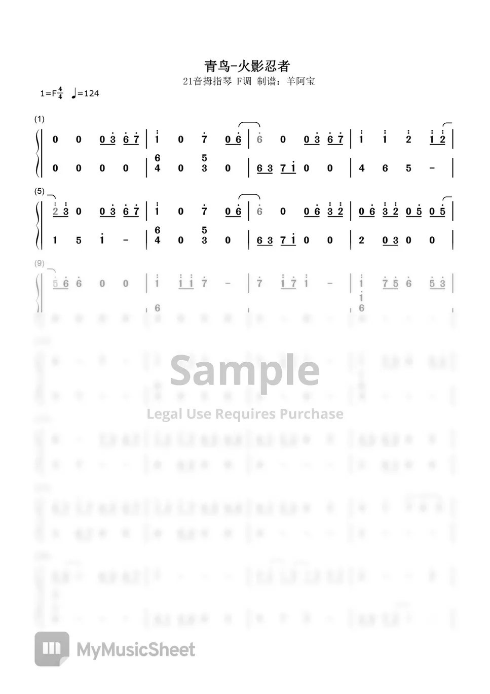 いきものがかり Blue Bird (kalimba) Spartito by April Yang