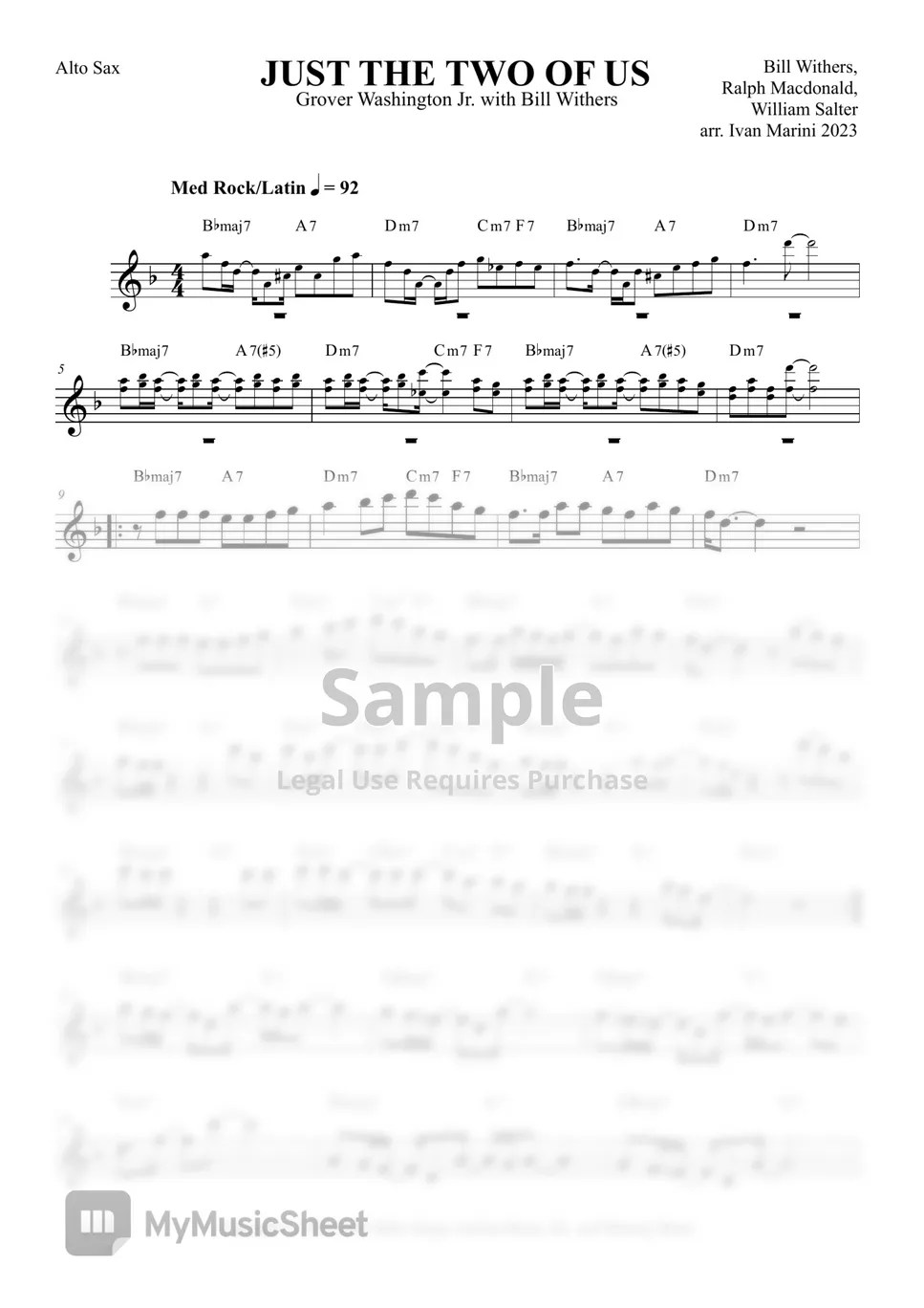 Bill Withers, Grover Washington Jr. JUST THE TWO OF US (for Alto Saxophone) Sheets by Ivan Marini