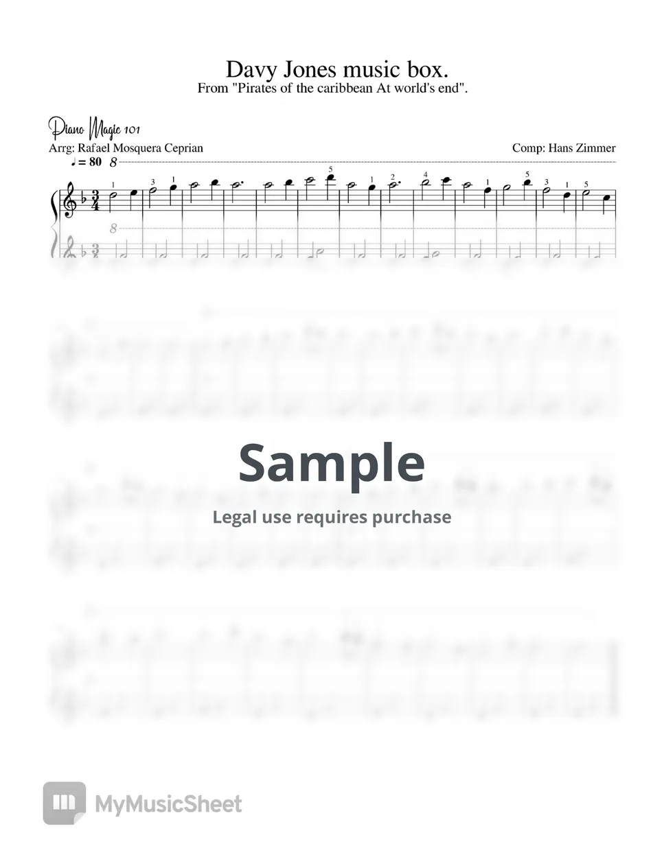 Hans Zimmer Davy Jones music box Sheets by Rafael Mosquera Ceprian