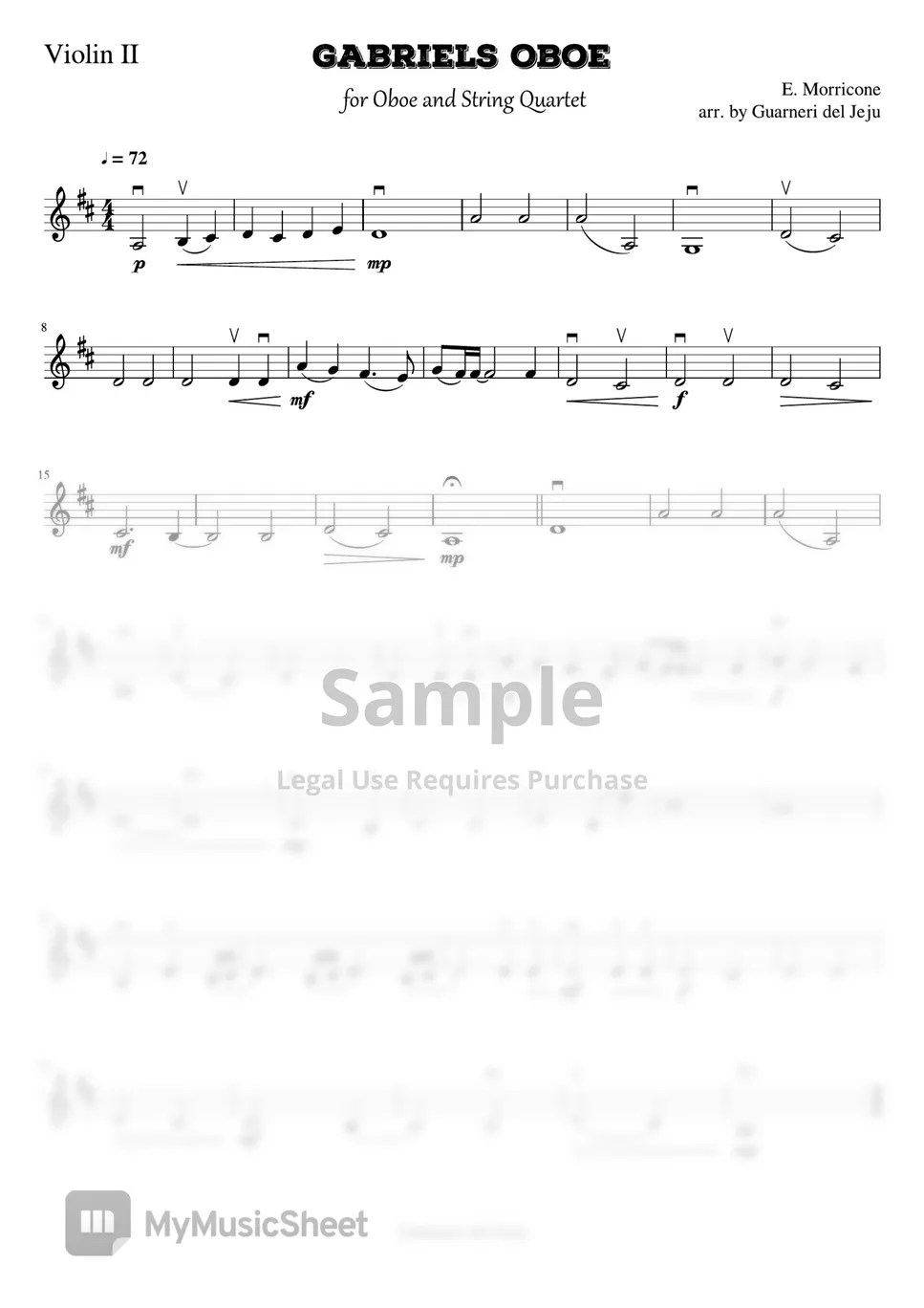 E. Morricone Gabriel's Oboe for Oboe and String Quartet Sheets by Guarneri del Jeju