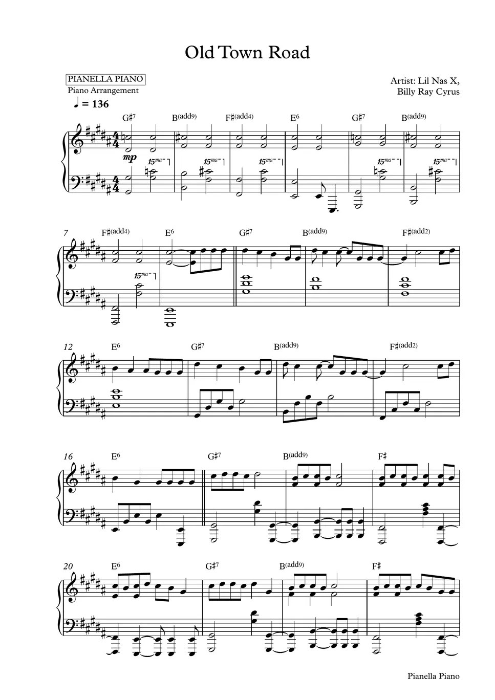 Lil Nas X, Billy Ray Cyrus Old Town Road (Piano Sheet) Sheet by