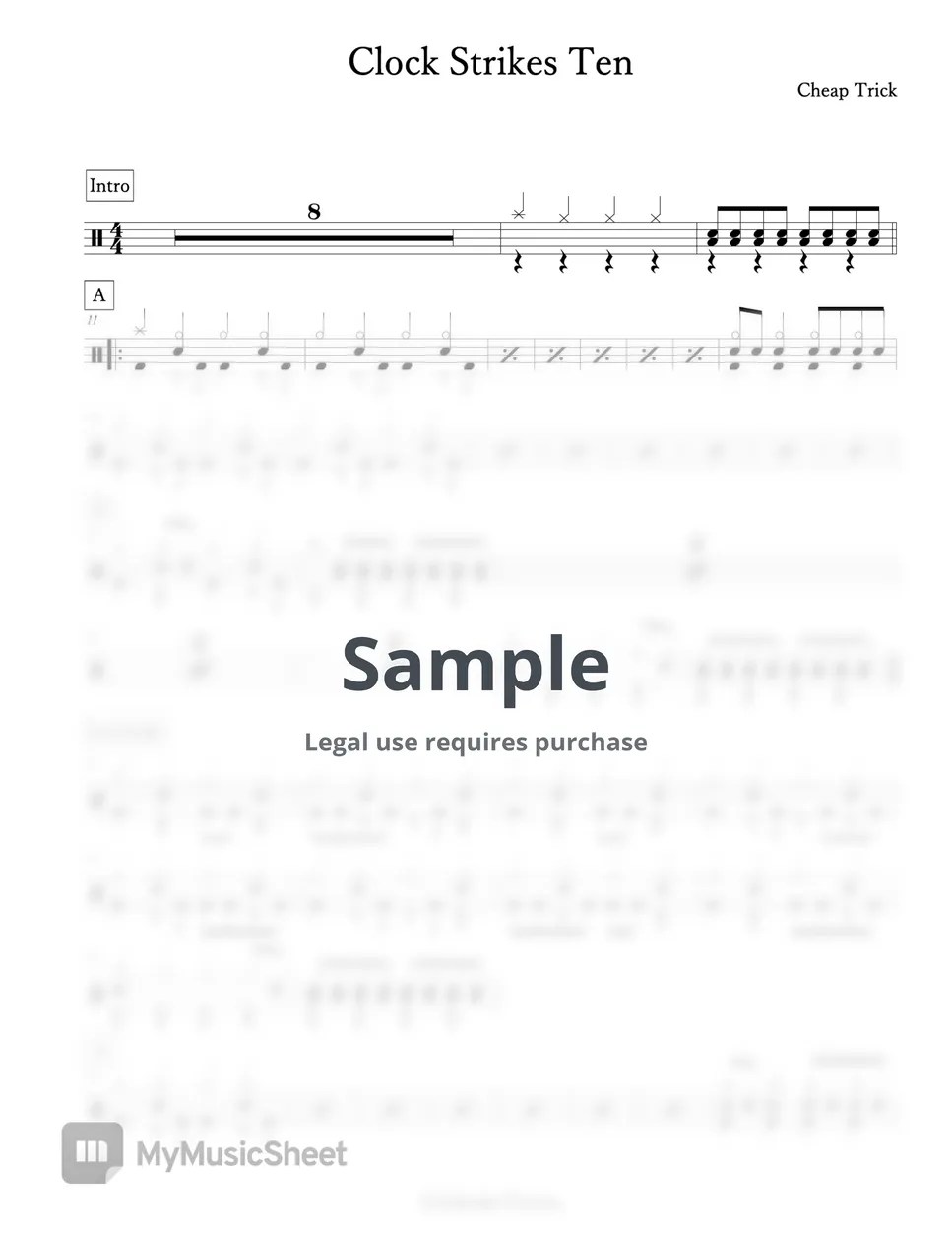 Cheap Trick Clock Strikes Ten Sheets by Arkadia Drums