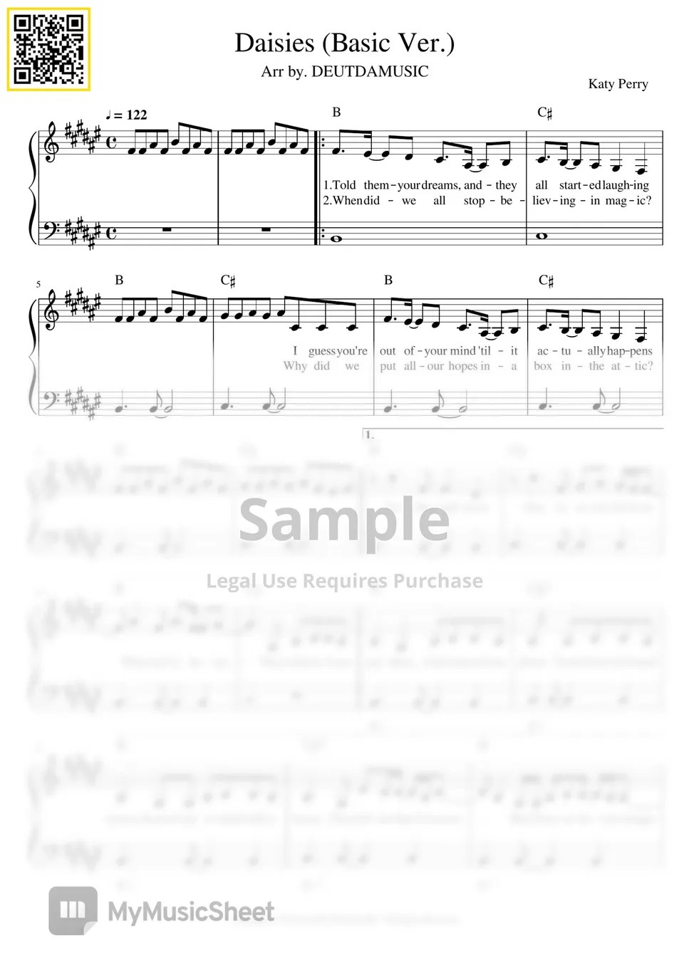 Katy Perry Daisies (Basic Ver.) 악보 by DEUTDAMUSIC