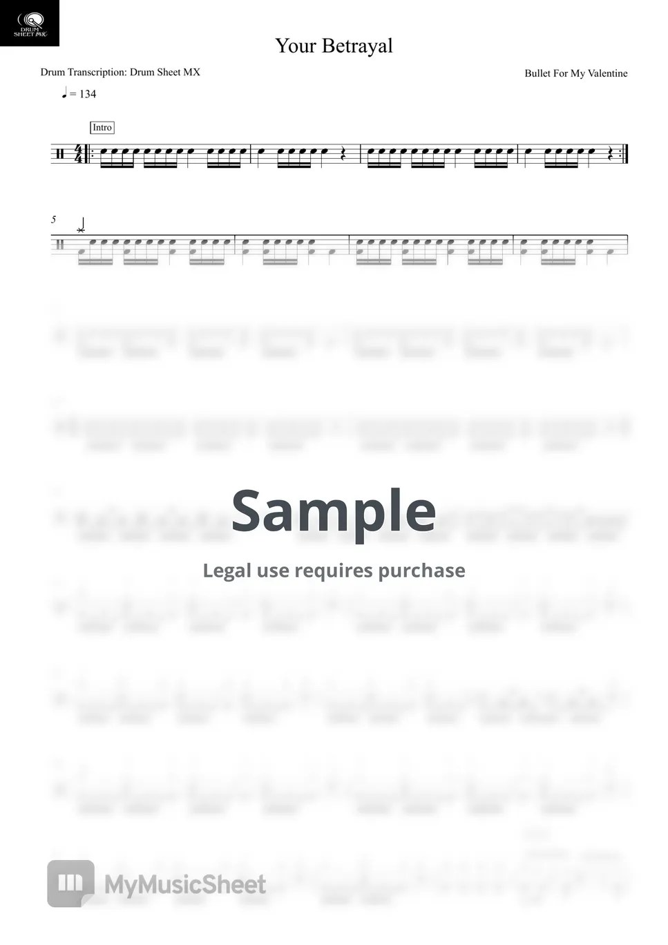 Bullet For My Valentine Your Betrayal Sheets by Drum Transcription