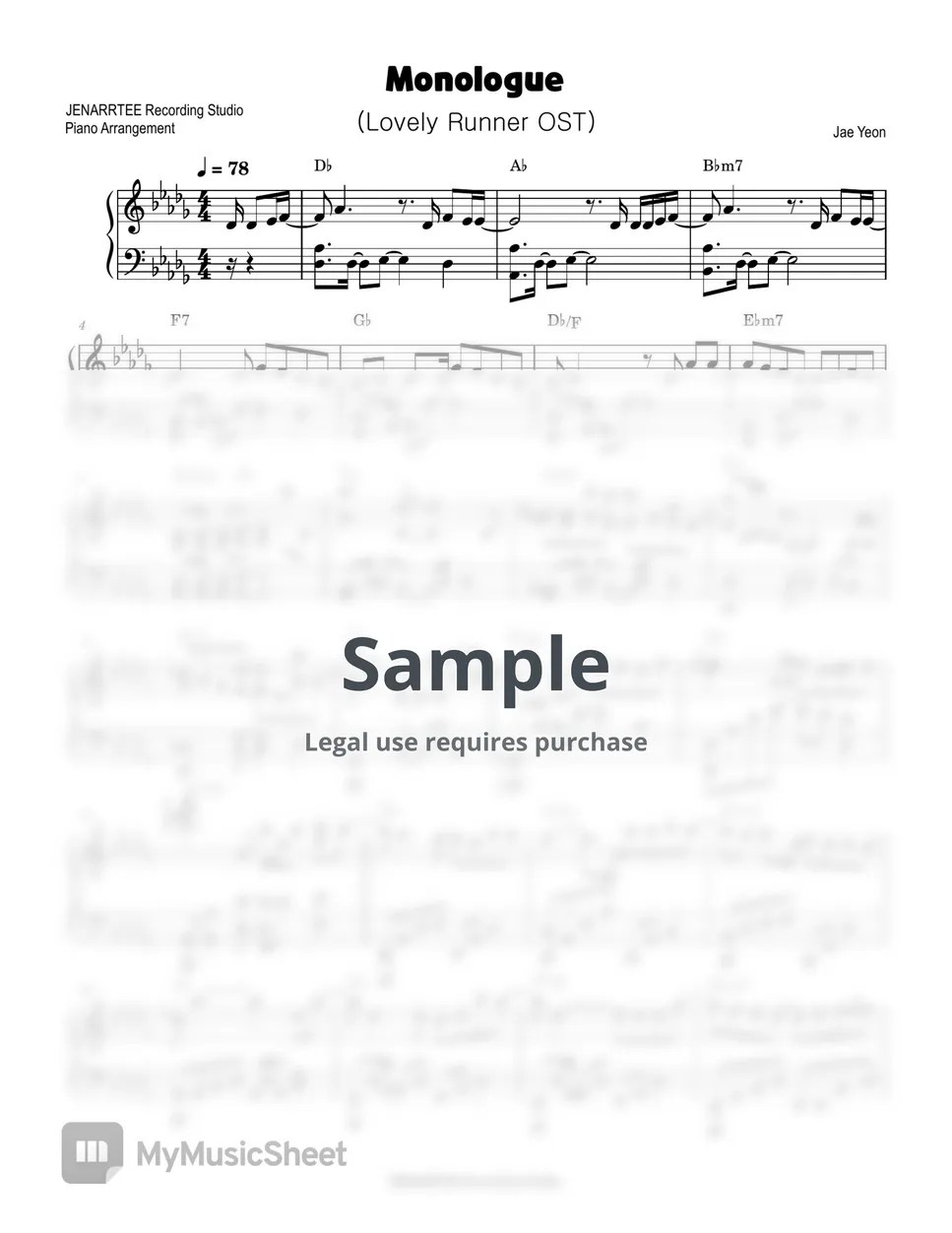 Jaeyeon Monologue (Lovely Runner OST) Sheets by JENARRTEE Recording