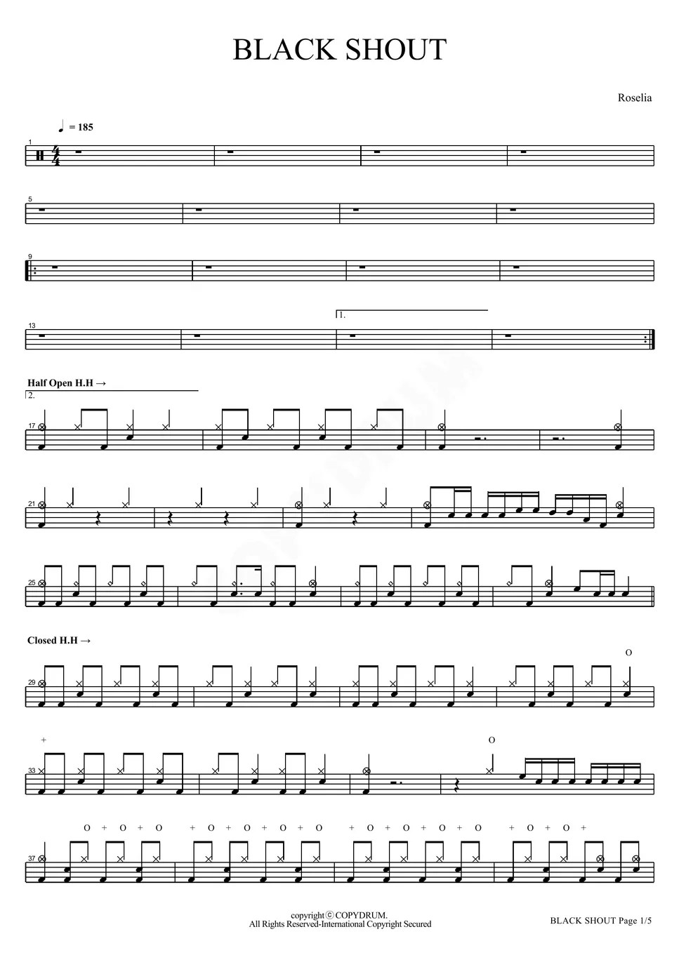 Roselia BLACK SHOUT Sheet by COPYDRUM
