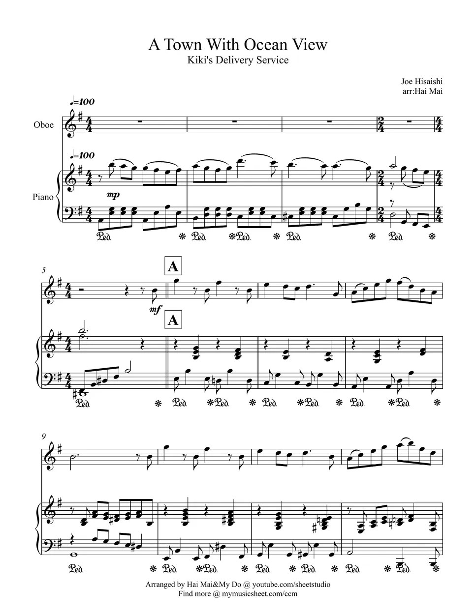 Joe Hisaishi A Town With An Ocean View for Oboe solo and Piano
