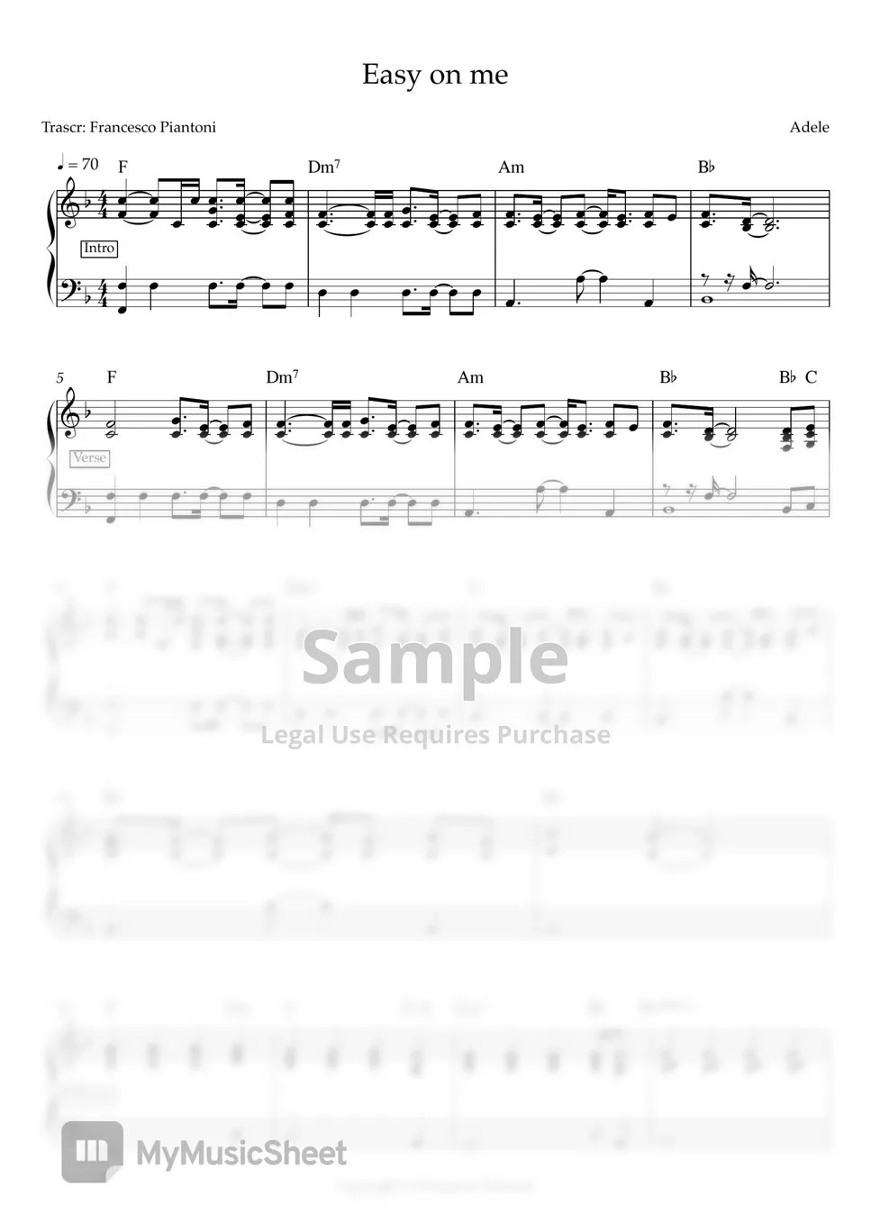 Adele Easy on me (spartito pianoforte) Sheets by Francesco Piantoni