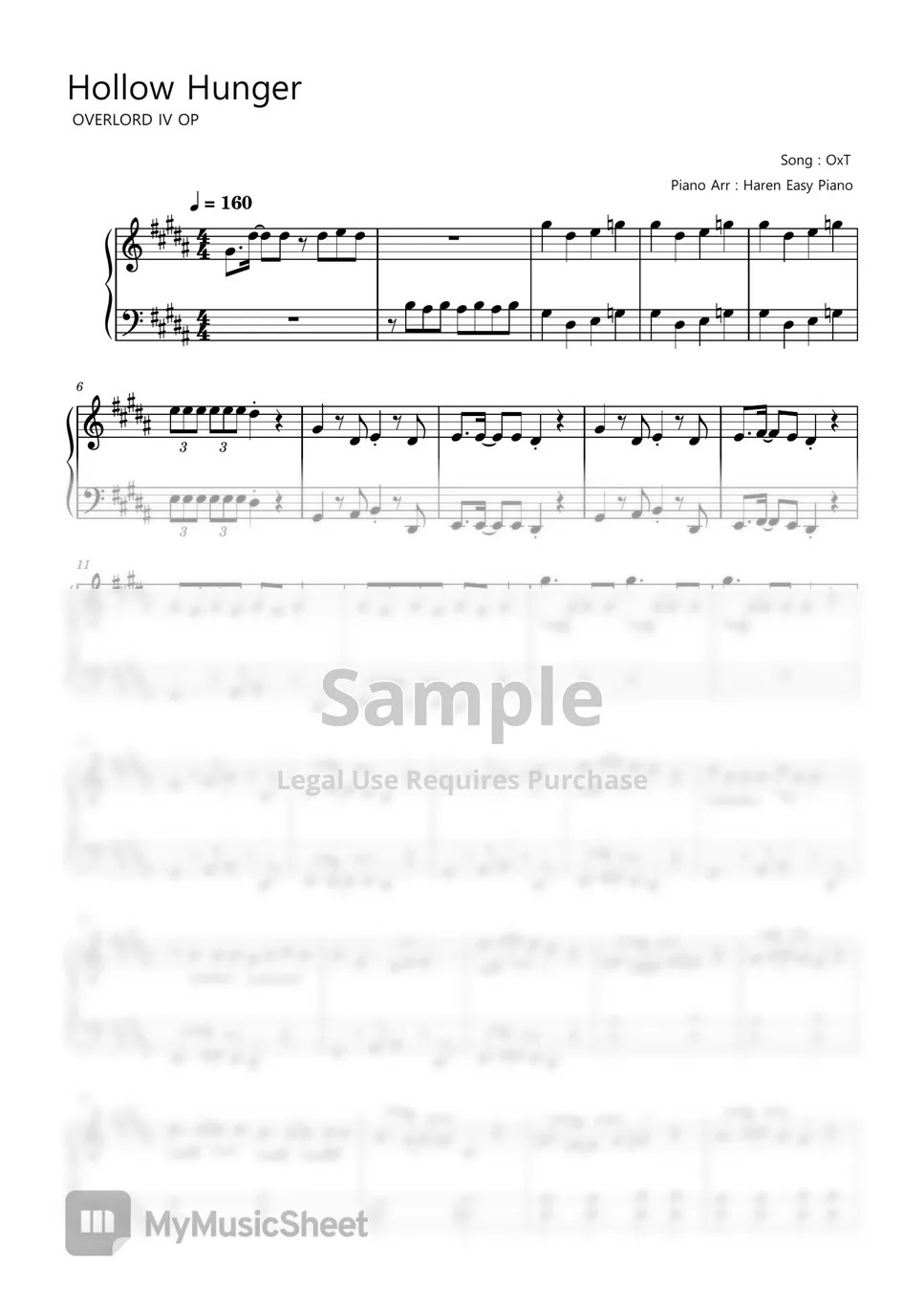 OVERLORD Season 4 OP Hollow Hunger 악보 by Haren Easy Piano