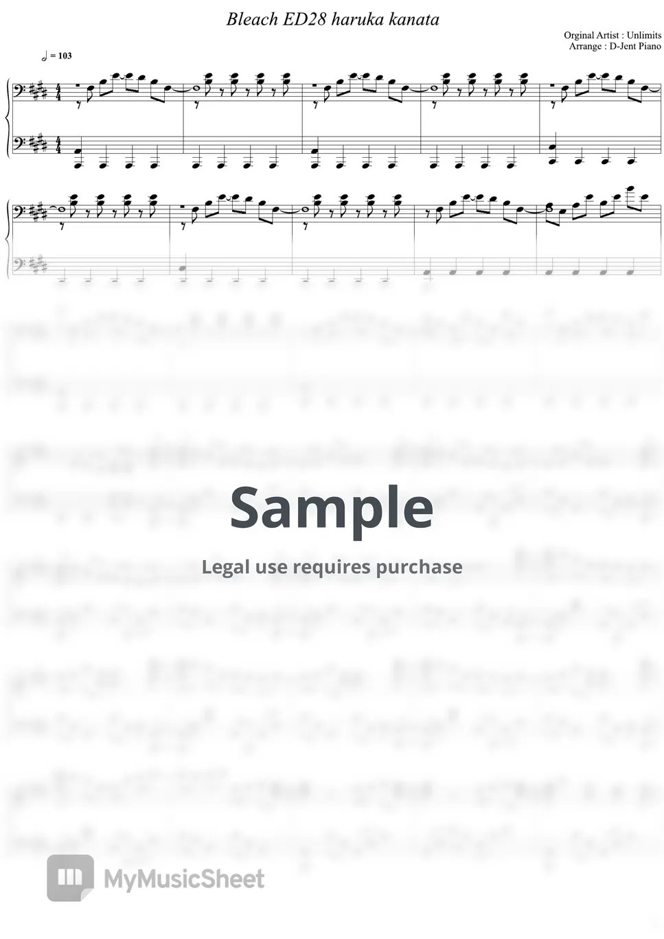Bleach ED No. 28. Haruka Kanata(ハルカカナタ) /Unlimits 악보 by Djent piano