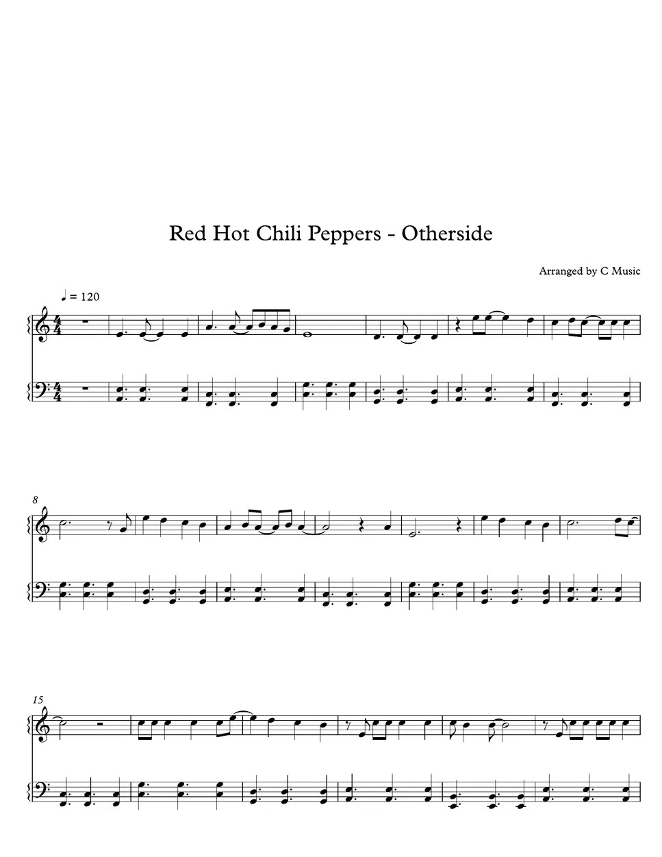 Red Hot Chili Peppers Otherside Spartito by C Music