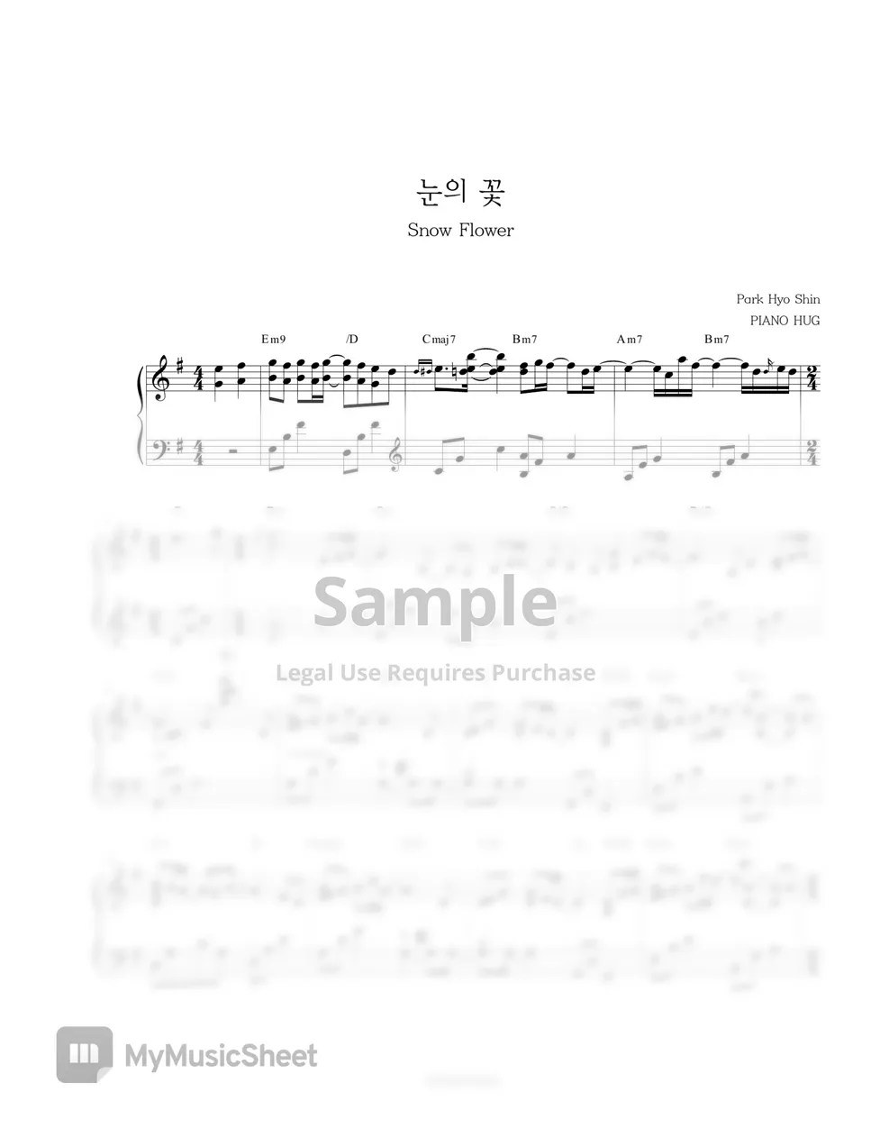 Park Hyo Shin Snow Flower Sheets by Piano Hug