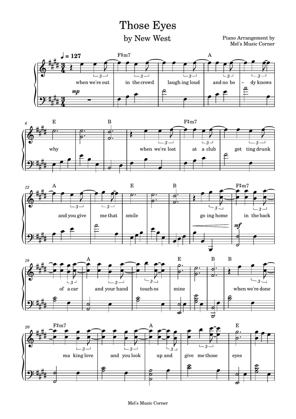 New West Those Eyes (piano sheet music) Sheets by Mel's Music Corner