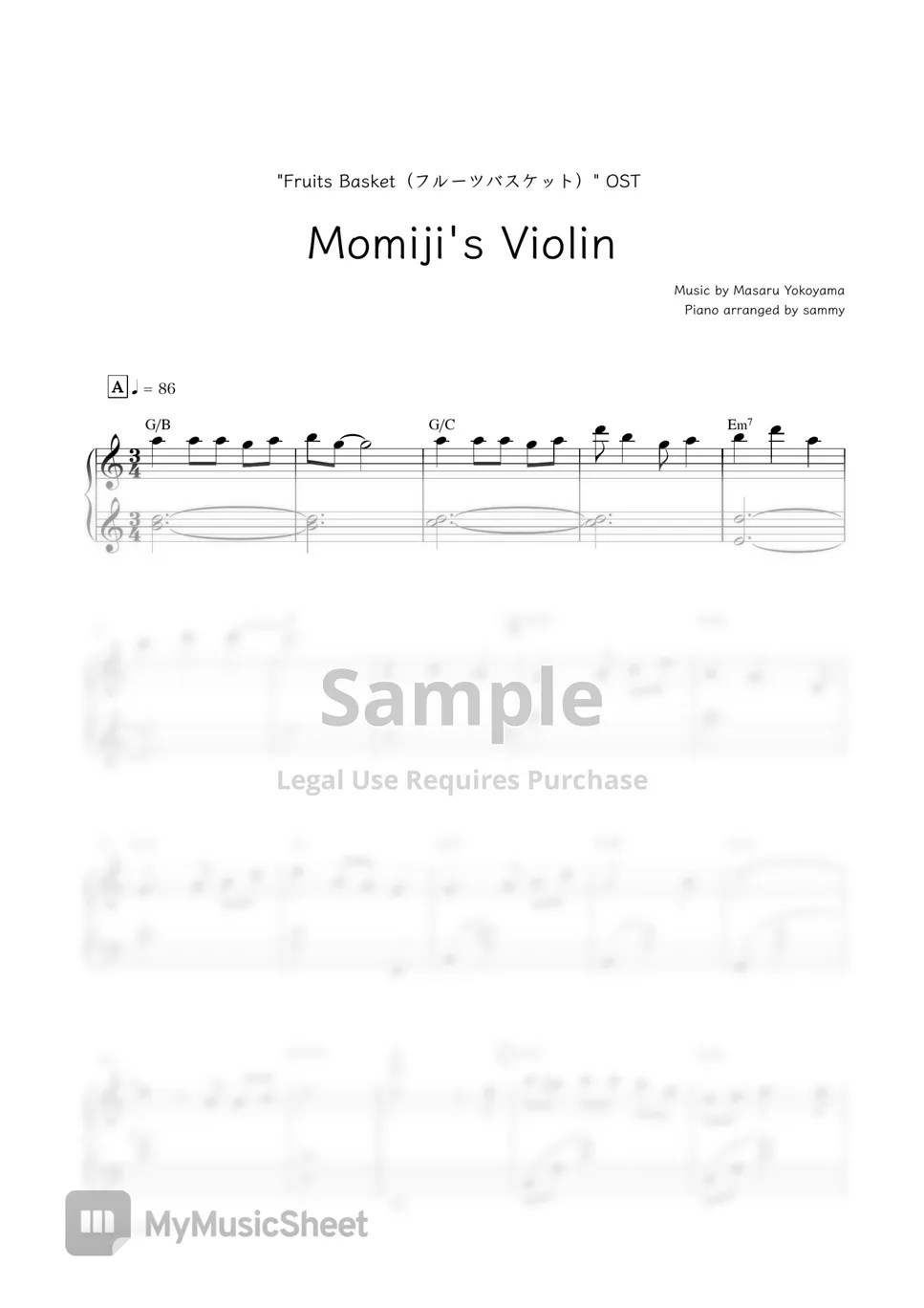 “Fruits Basket（フルーツバスケット）” OST Momiji's Violin Sheets by sammy