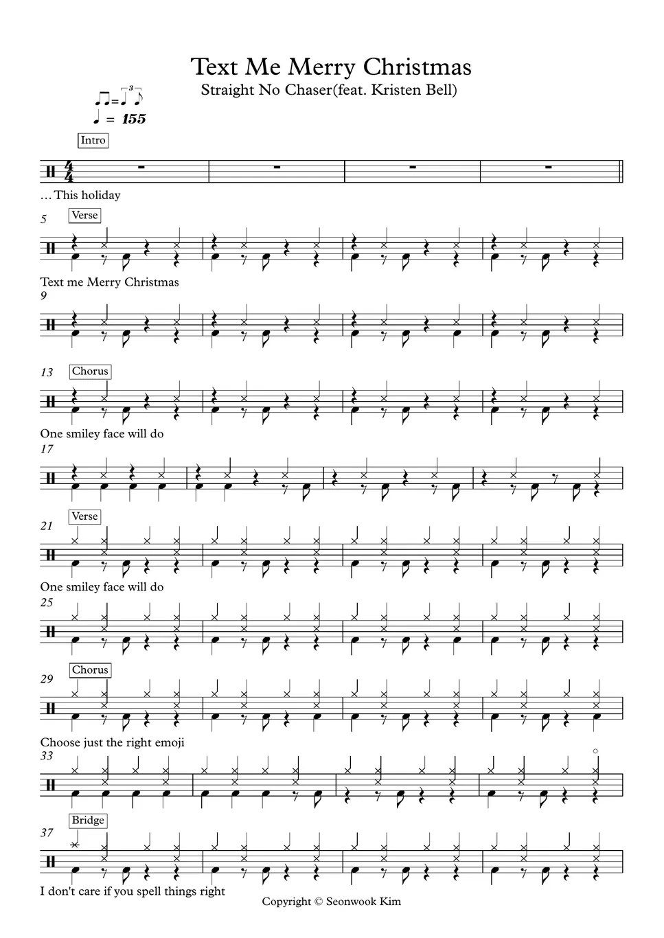 Straight No Chaser Text Me Marry Christmas (드럼악보) Sheets by Seonwook Kim