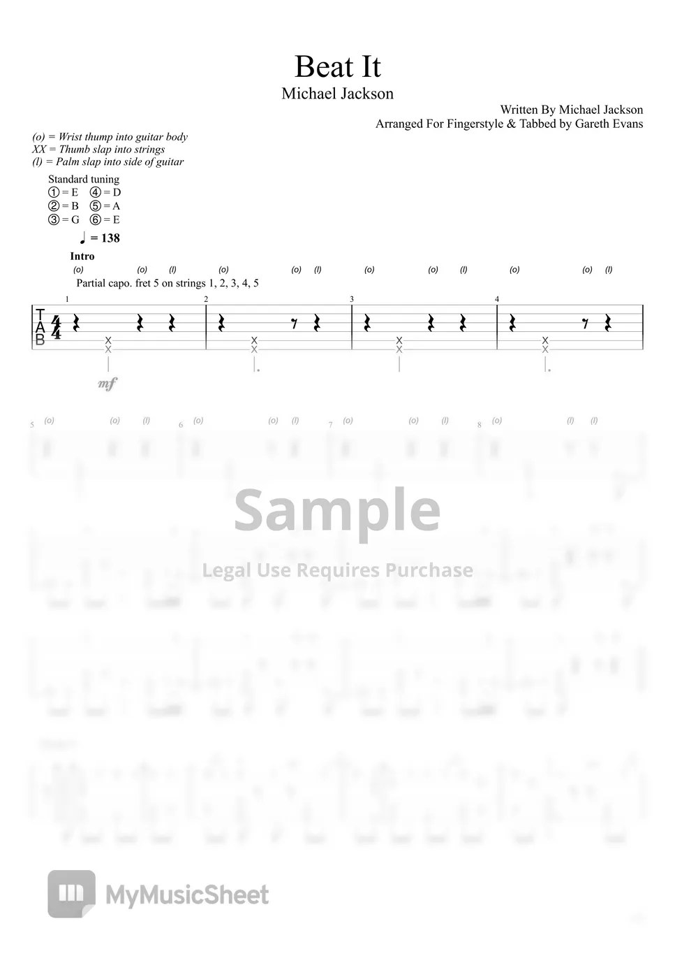 Michael Jackson Beat it Sheets by Gareth Evans