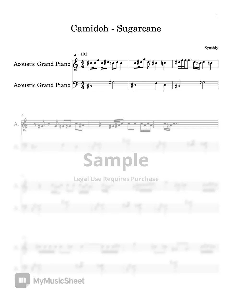 Camidoh Sugarcane (EASY PIANO SHEET) Sheets by Synthly