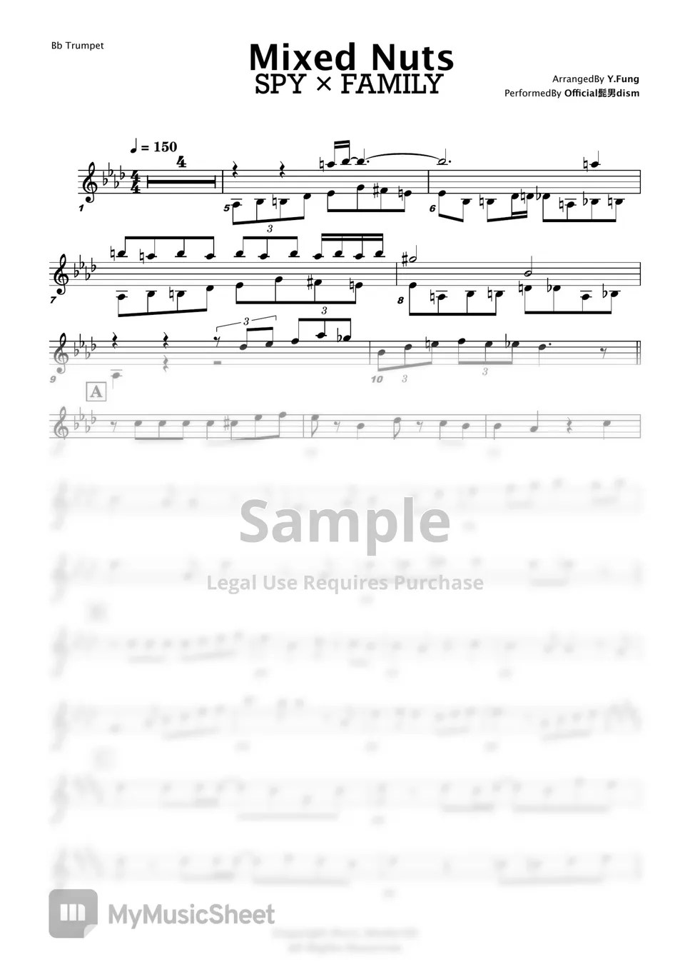 Spy x family Mixed Nuts ミックスナッツ (トランペット演奏) 악보 by littlebrother Kel.L