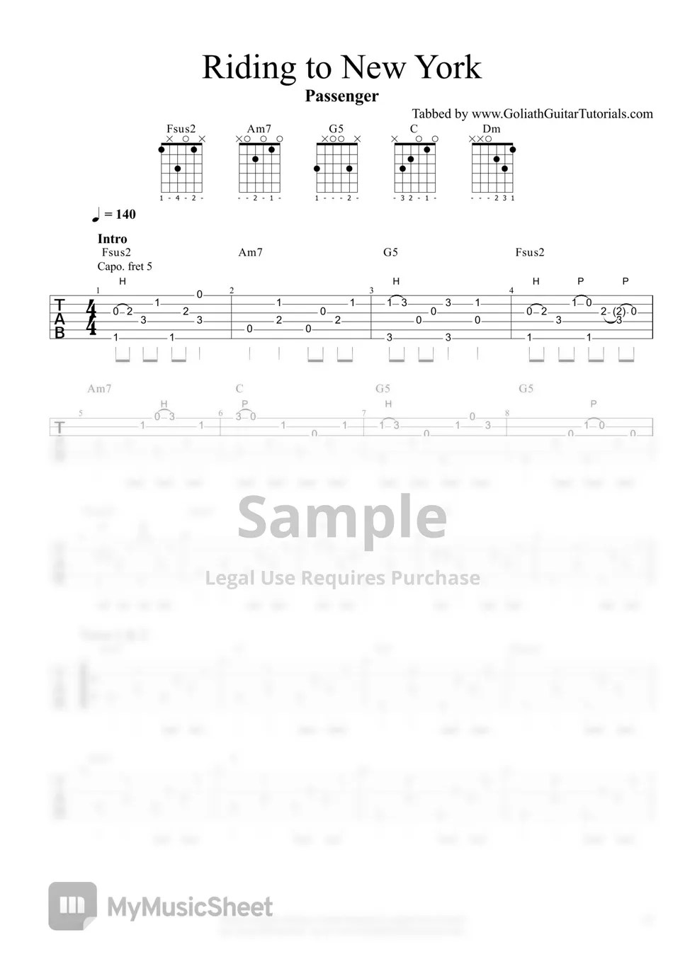 Passenger Riding To New York 악보 by Goliath Guitar Tutorials
