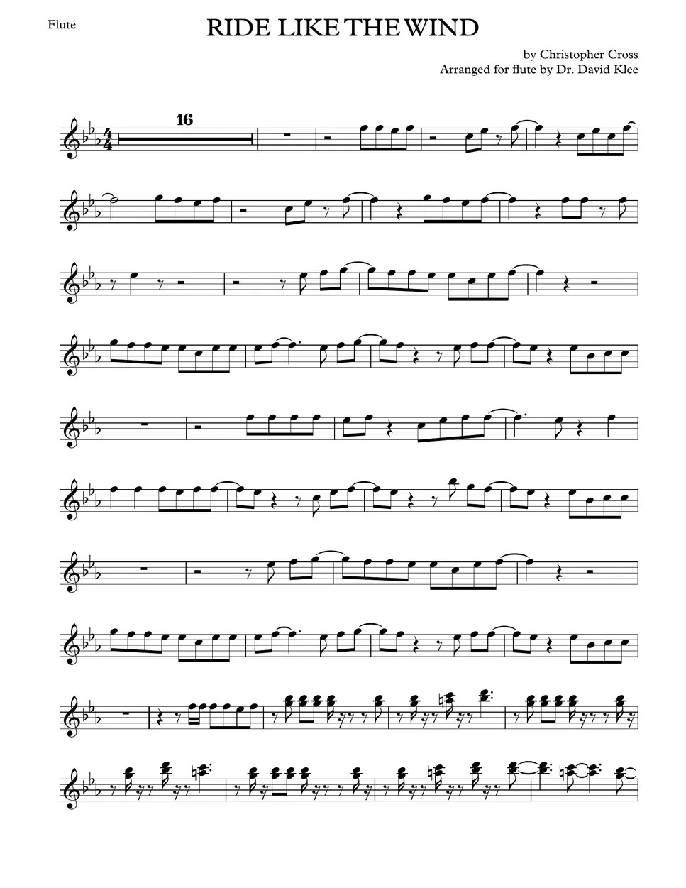 Christopher Cross Ride Like The Wind Sheet by Dr. David Klee