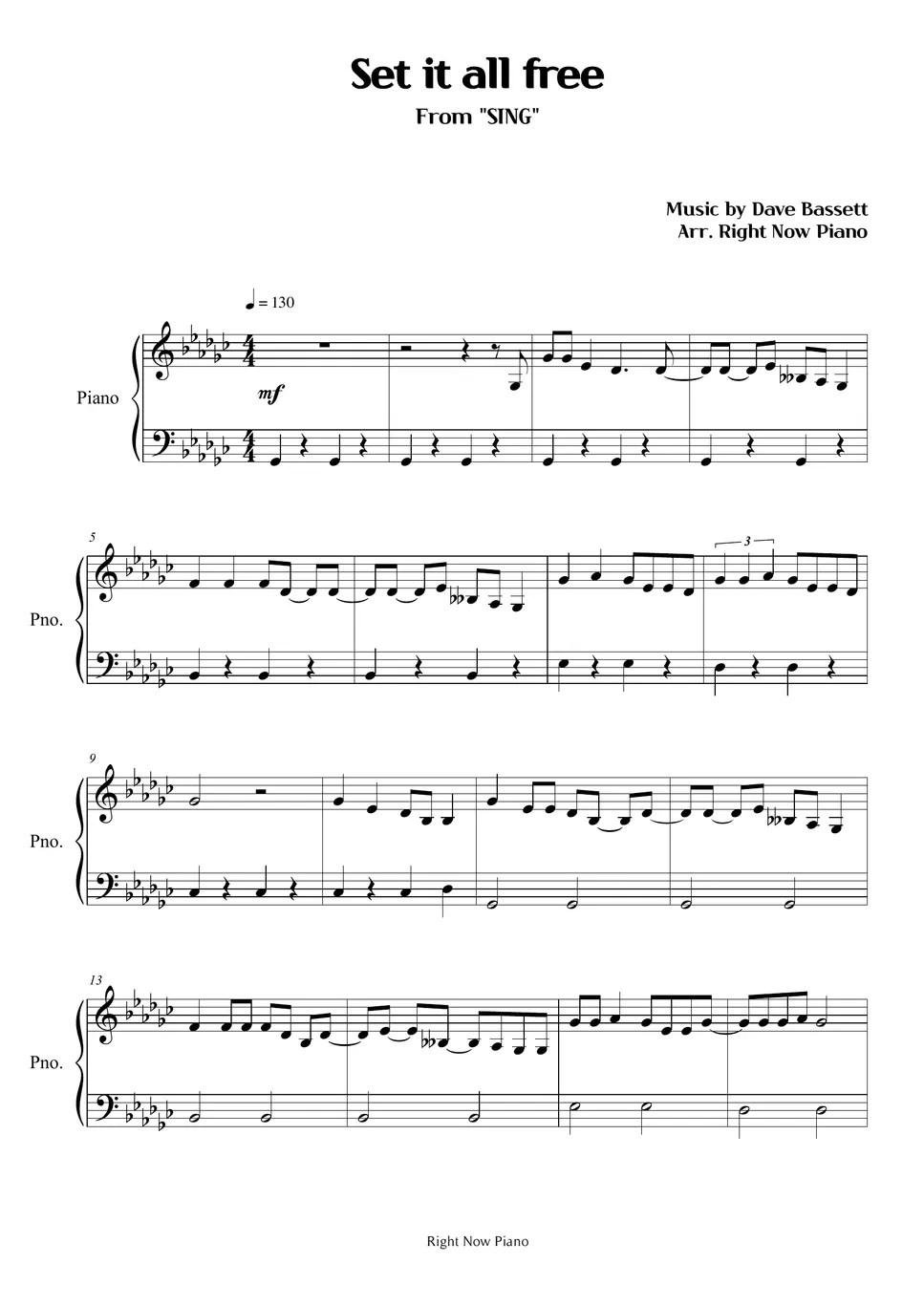 SING Set it all free Sheets by Right Now Piano