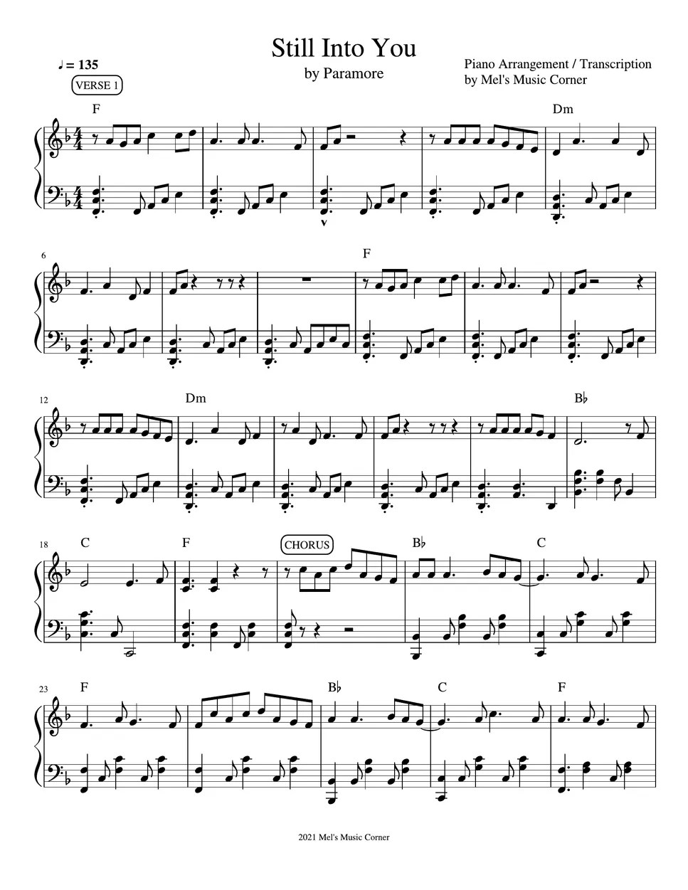 Paramore Still Into You (piano sheet music) Sheets by Mel's Music Corner