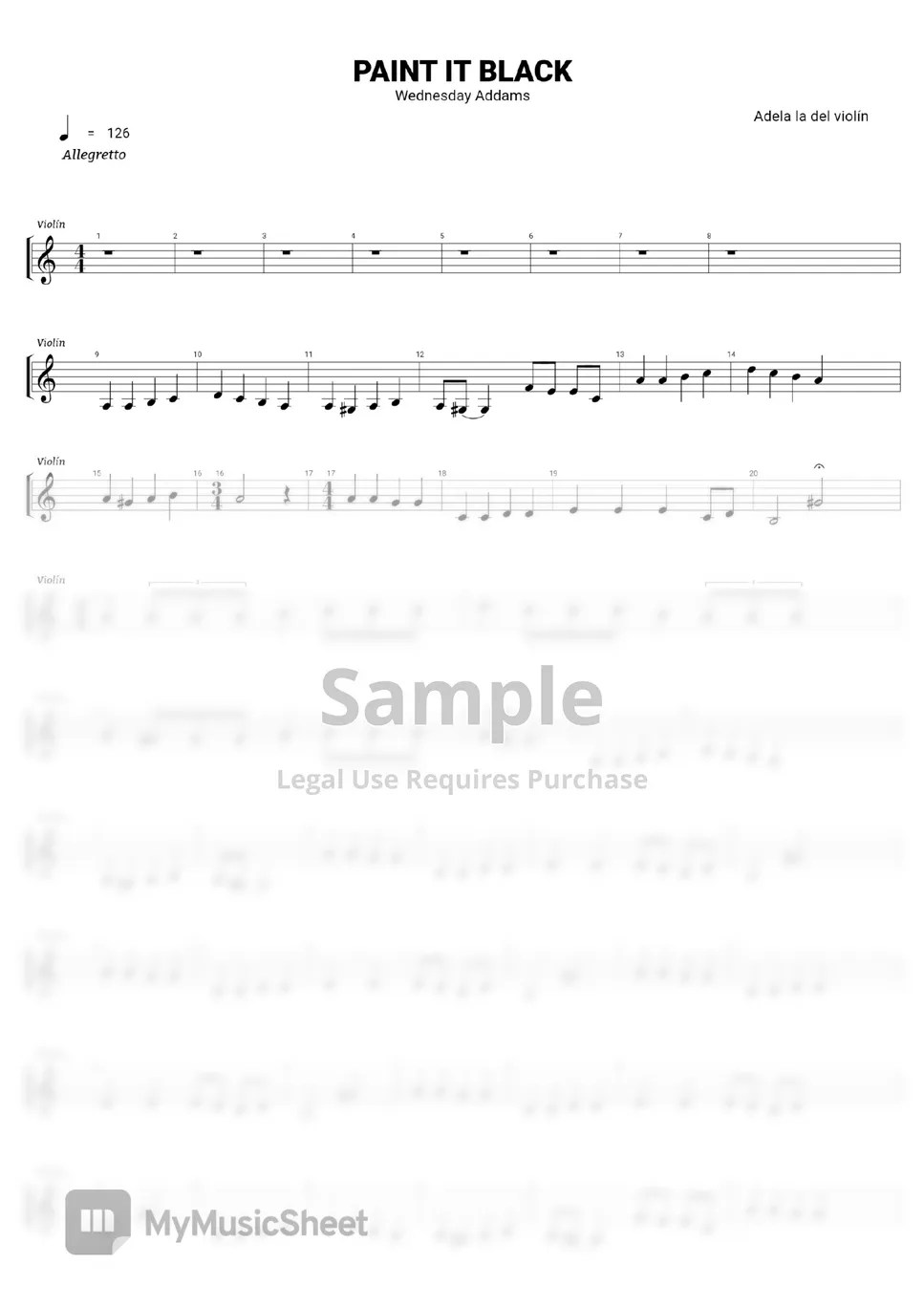 wednesday Paint it black Partition musicale by Adela la del violin