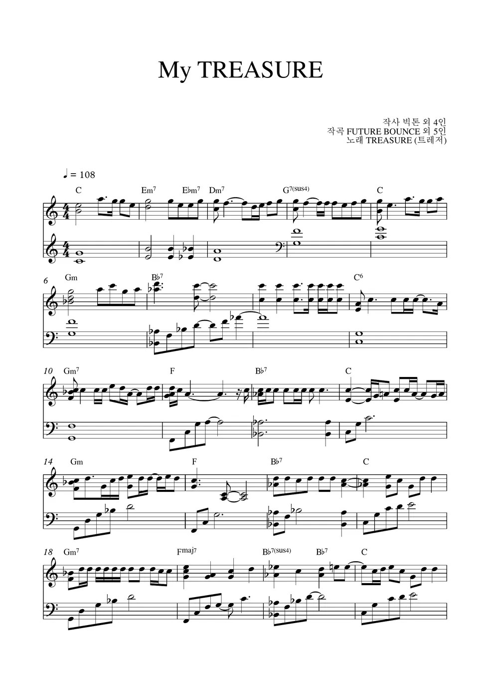 TREASURE(トレジャー)(트레저) My TREASURE (Easy Version) Sheets by I can play the Piano
