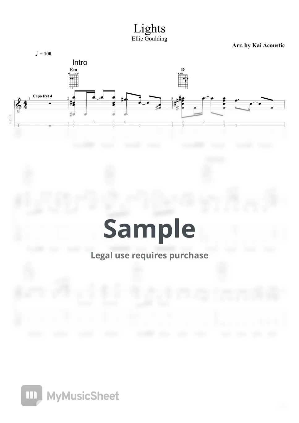 Ellie Goulding Lights Sheets by Kai Acoustic