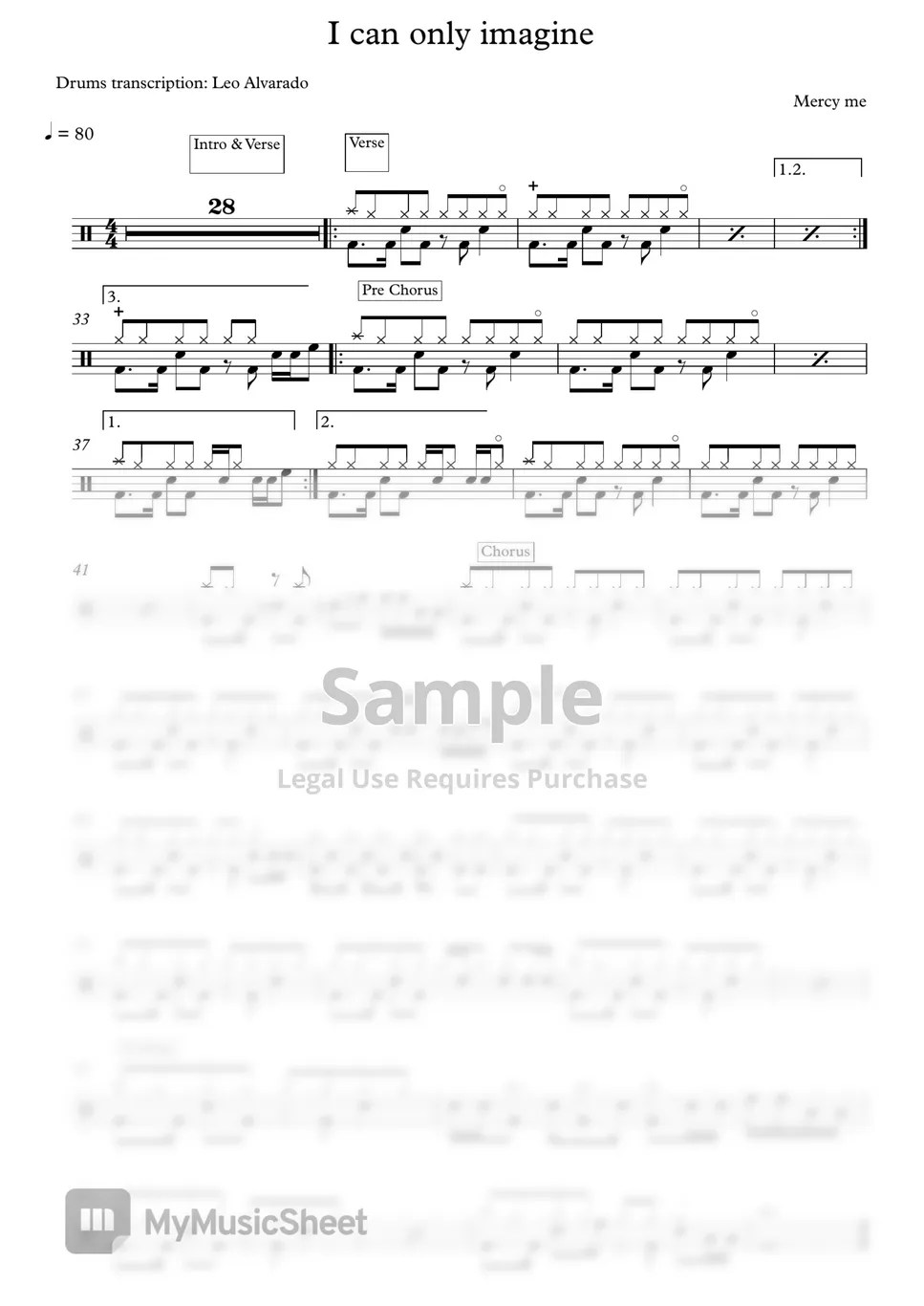 MercyME - I can only imagine (Christian song) Sheets by Drum