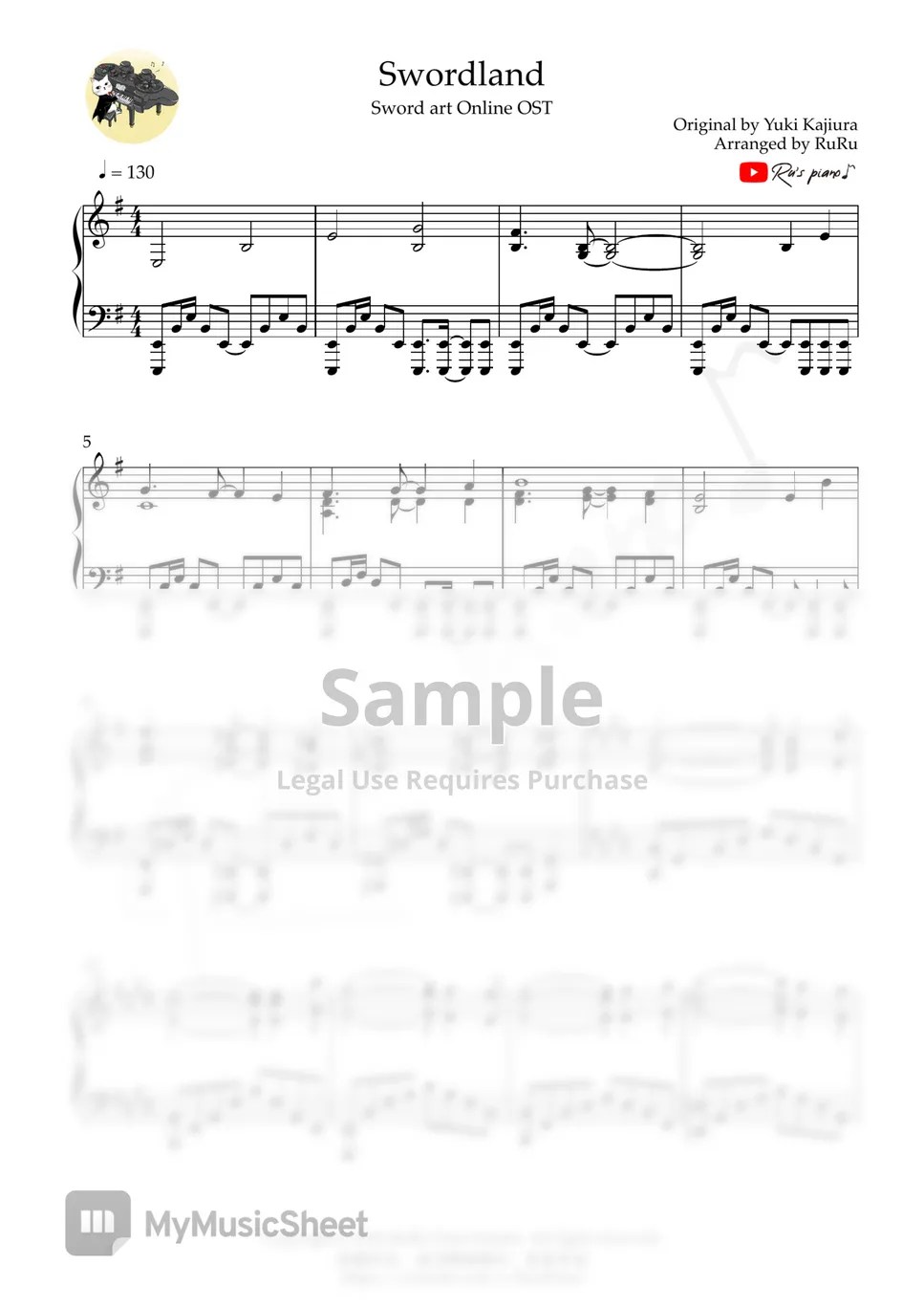 Sword art Online OST Swordland Sheets by Ru's Piano