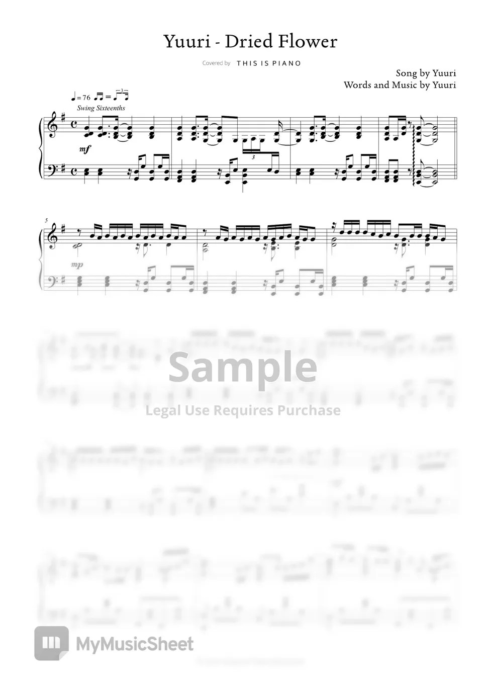 優里 (Yuuri) ドライフラワー (Dried Flower) Sheets by THIS IS PIANO