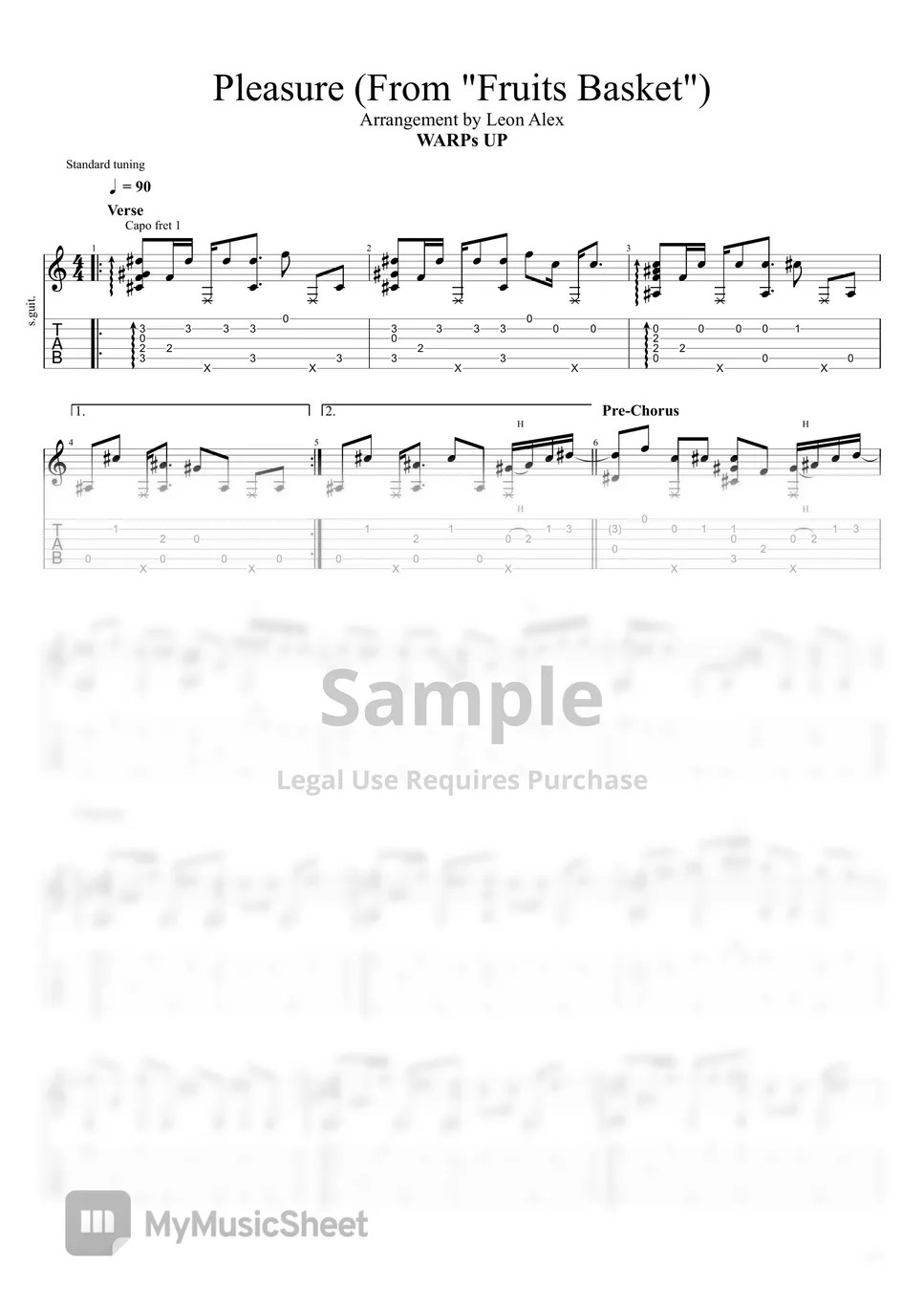 WARPs UP Pleasure (From "Fruits Basket The Final") (Fingerstyle) 악보