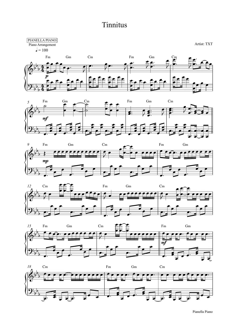 TXT Tinnitus (Piano Sheet) Sheets by Pianella Piano