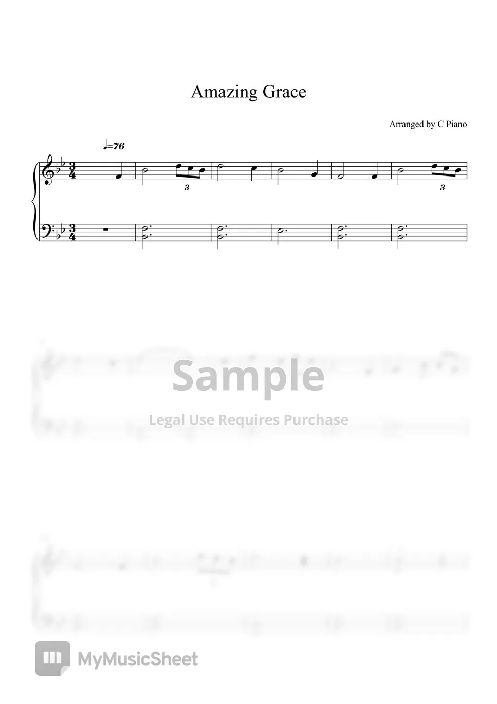 Traditional Hymn Amazing Grace (Easy Version) Sheets by C Piano