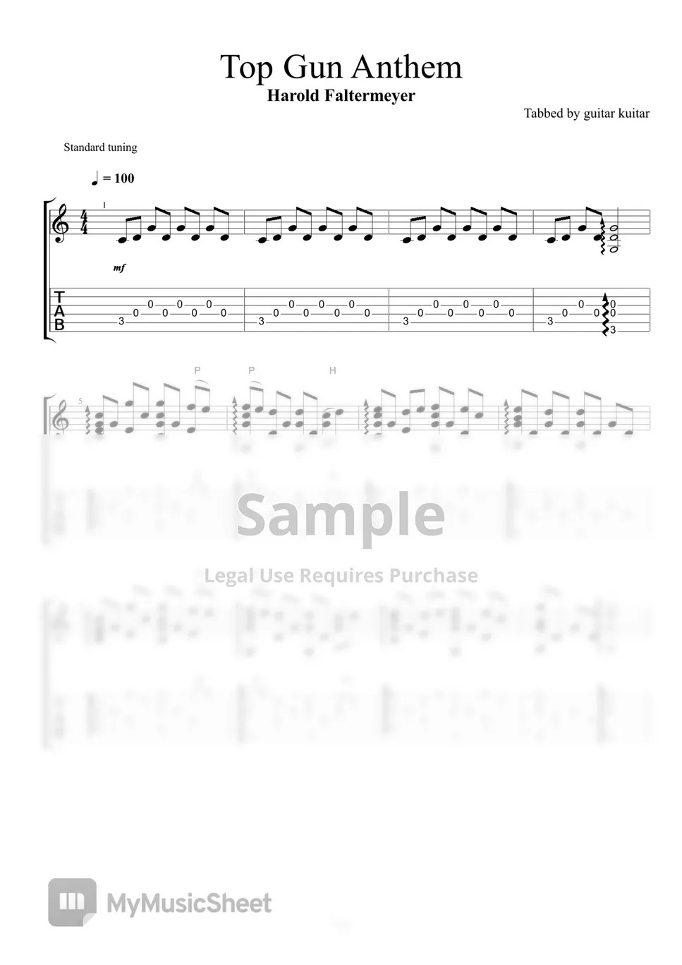 Harold Faltermeyer Top Gun Anthem (Guitar TAB) Tab + 단선 악보 by guitar