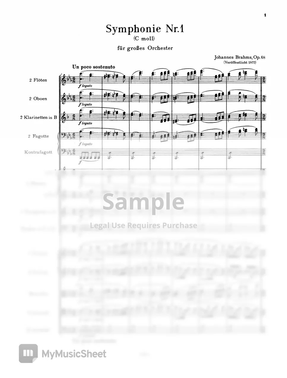 J. Brahms Symphony No. 1 in C minor 악보 by Original Score
